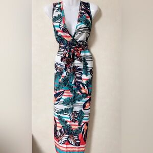 Colorful Leaf Print Maxi Dress